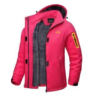 Magcomsen Ski Jacket Red Hooded Thermal Lined Coat Parka‎ Fleece Lined XL Women